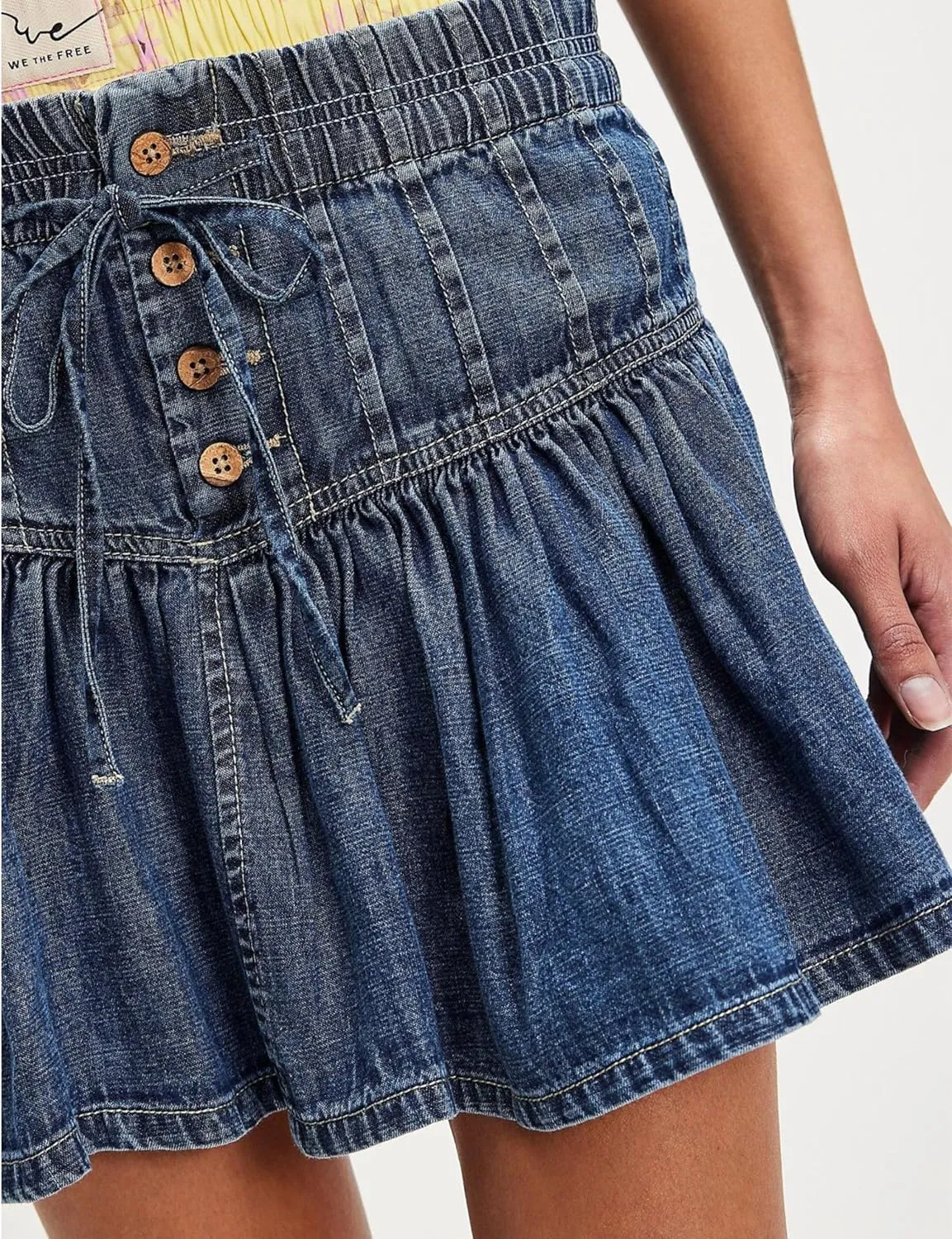Wanzetaly Women's Casual A-Line Denim Skirts High Waisted Pleated Ruffle Short Mini Jean Skirt