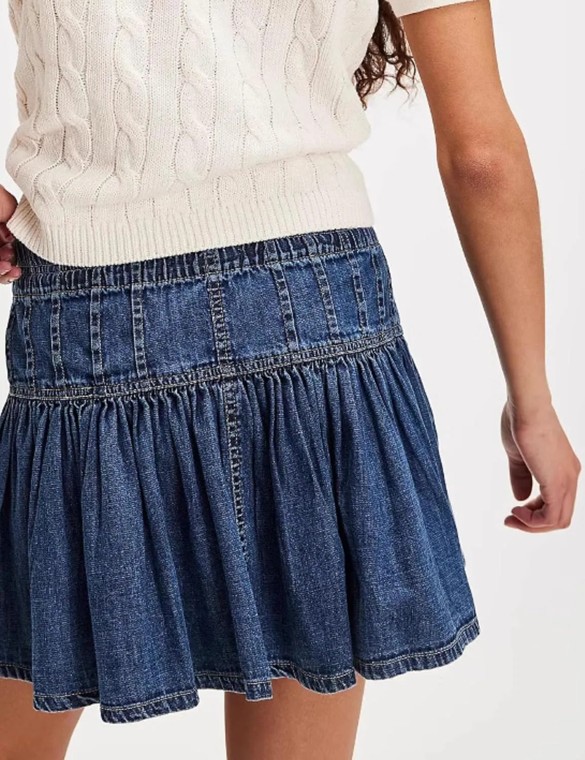 Wanzetaly Women's Casual A-Line Denim Skirts High Waisted Pleated Ruffle Short Mini Jean Skirt