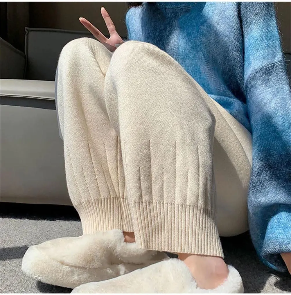 Women Casual Harem Pants Loose Trousers for Women Knitted Pants Solid Color Trousers with Pockets
