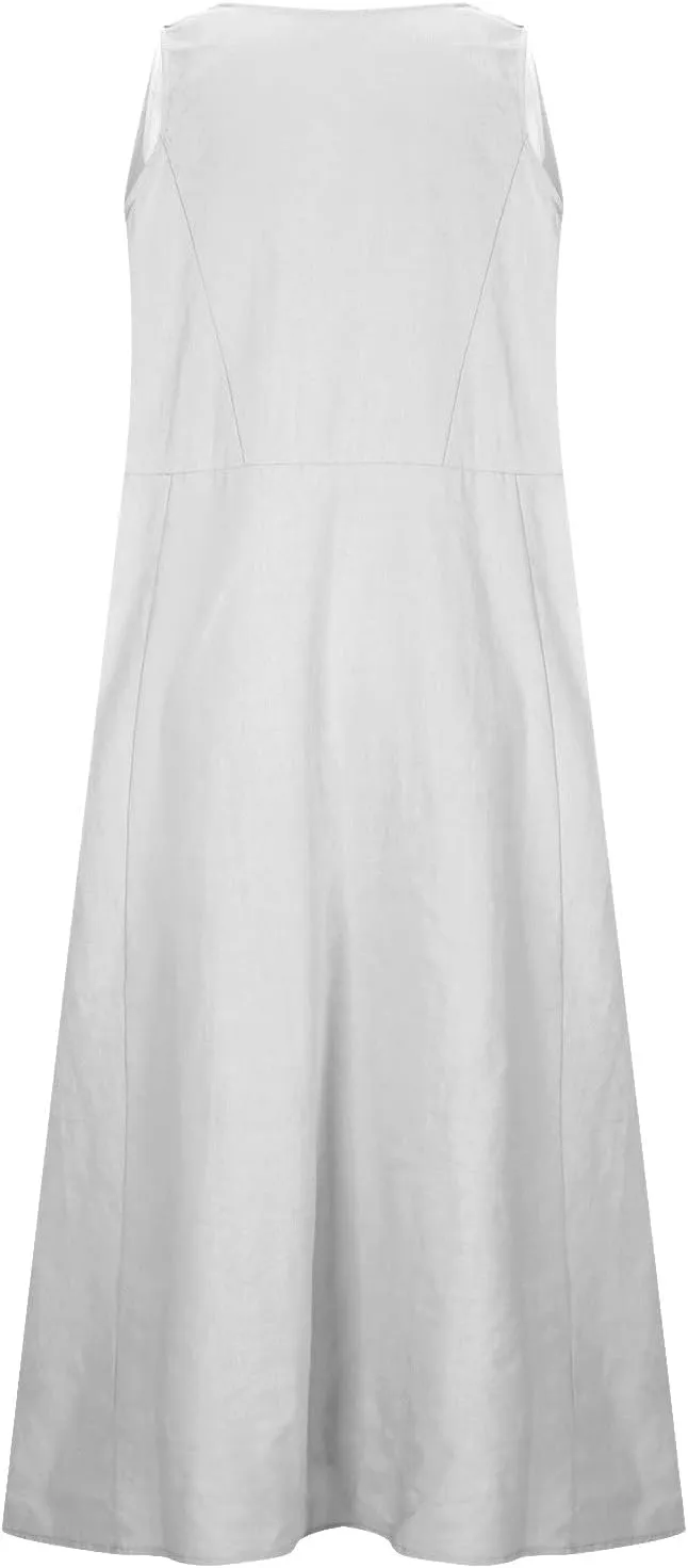Women Cotton Linen Summer Dresses 2024 Trendy Maxi Dress Flowy Sleeveless Long Sundresses Boho Casual Vacation Clothes