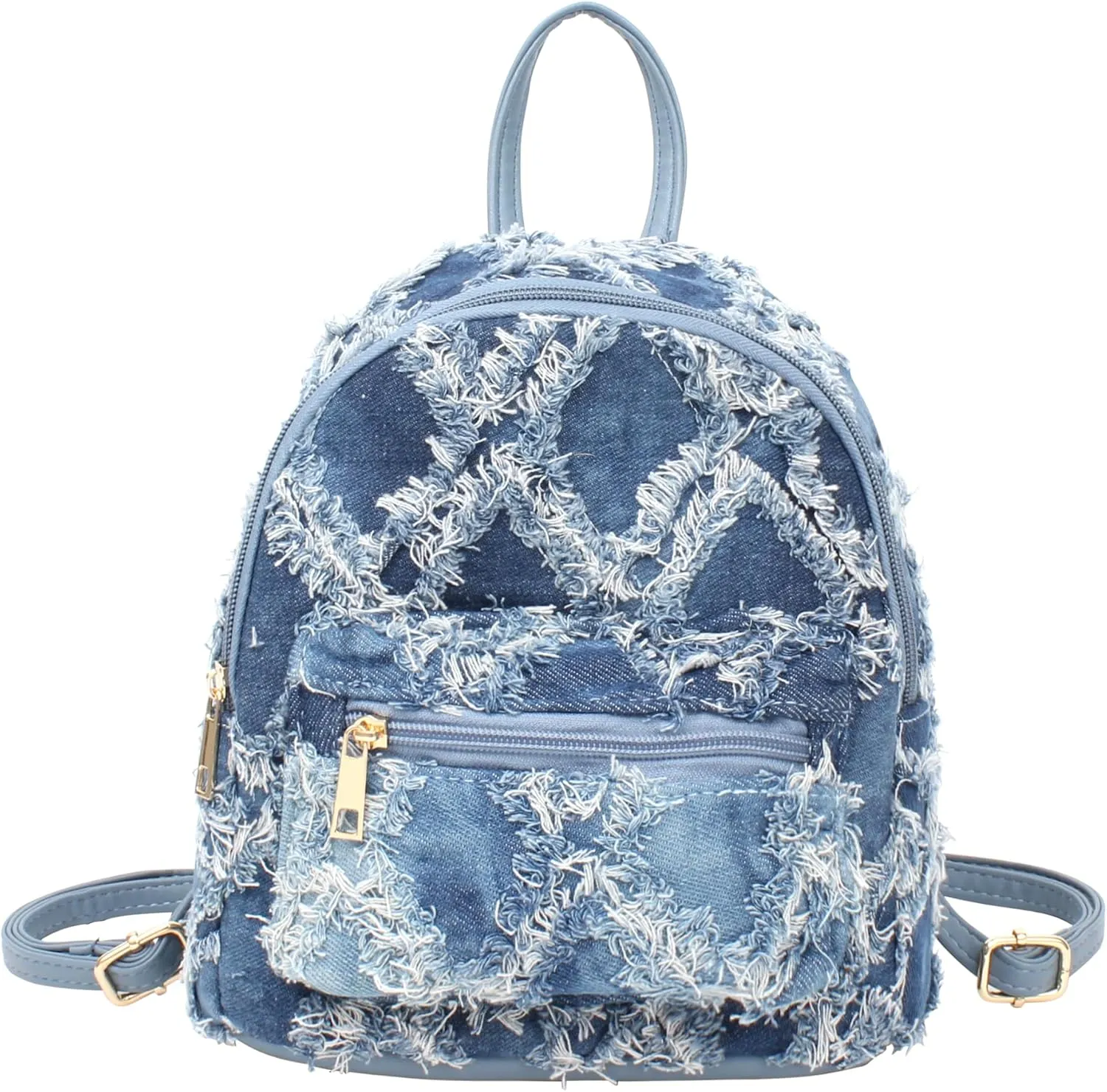 Women Denim Mini Bucket Shoulder Crossbody Bag Drawstring Quilted Distressed Tassel Barrel Shape Satchel Purse
