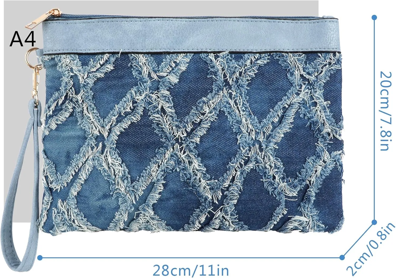 Women Denim Wristlet Clutch Purses Wallet Envelope Handbag PU Leather Quilted Distressed Zipper Satchel