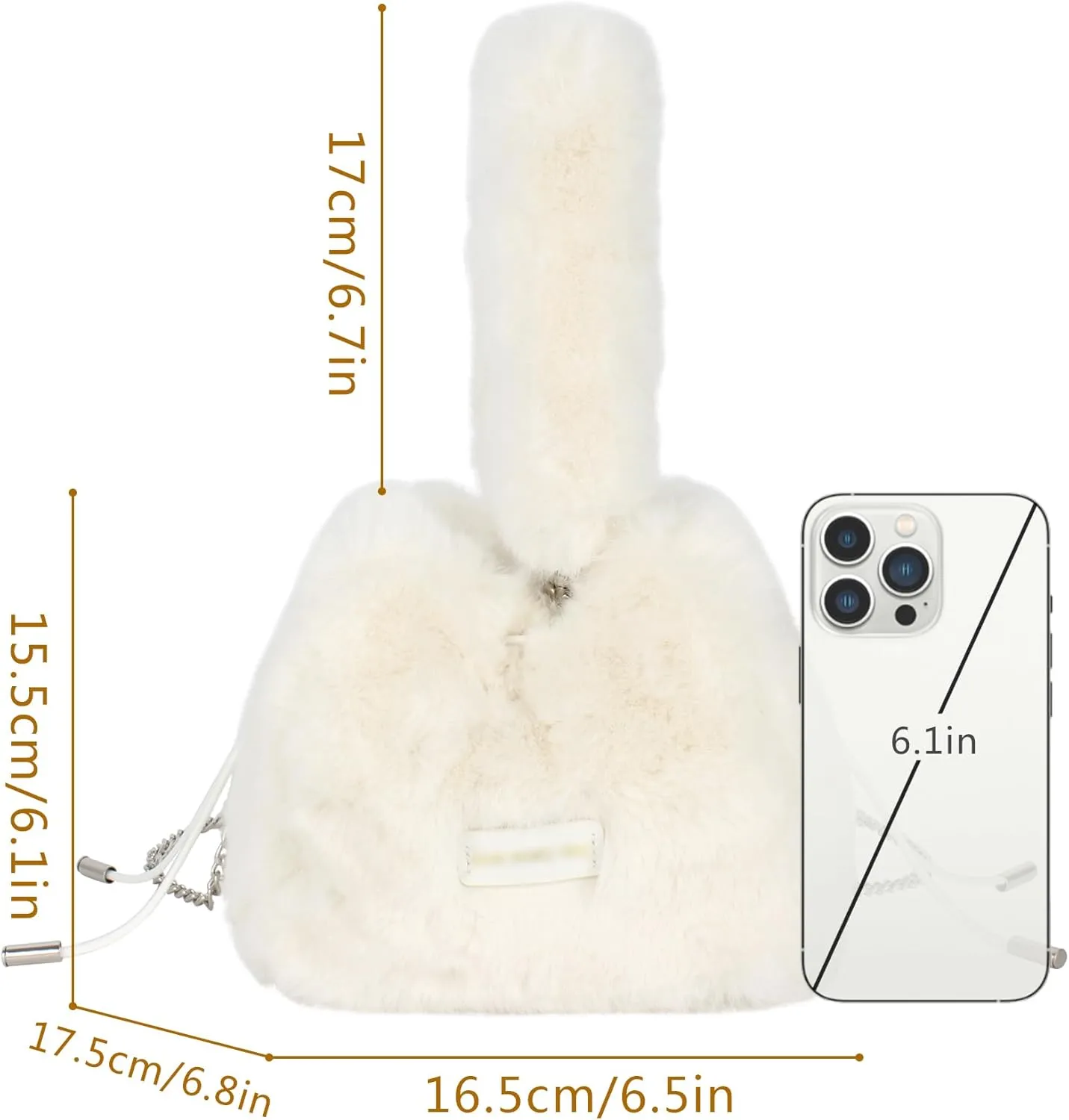 Women Faux Fur Winter Fashion Shoulder Bag Barrel Shape Drawstring Satchel Purse