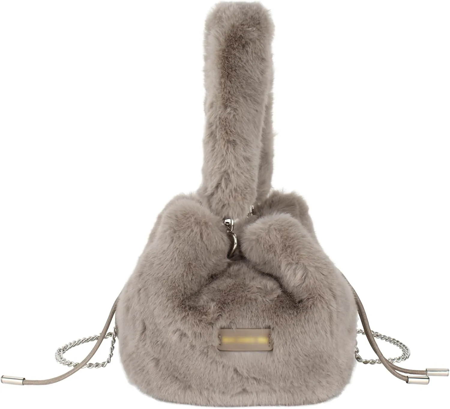 Women Faux Fur Winter Fashion Shoulder Bag Barrel Shape Drawstring Satchel Purse