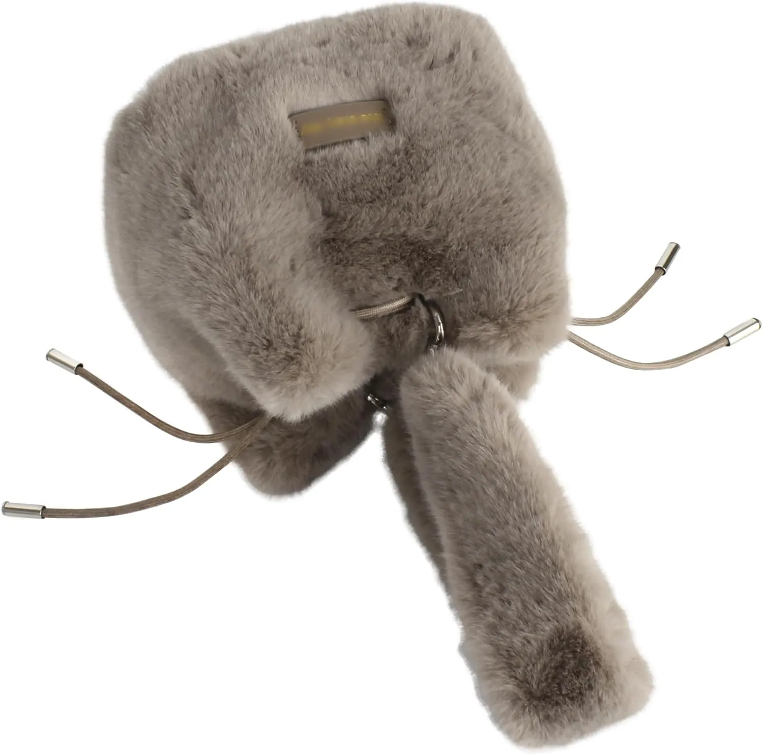Women Faux Fur Winter Fashion Shoulder Bag Barrel Shape Drawstring Satchel Purse