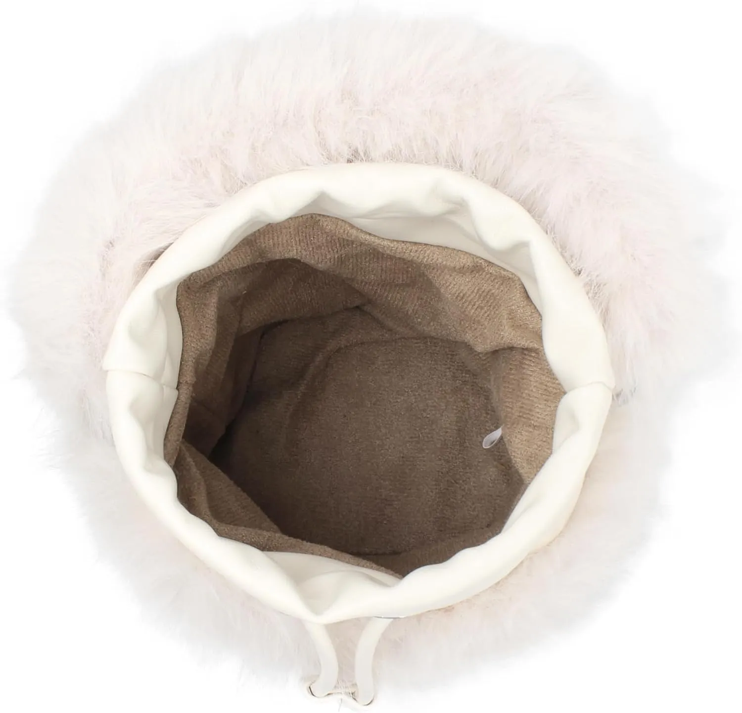 Women Faux Fur Winter Fashion Shoulder Bag Barrel Shape Drawstring Satchel Purse