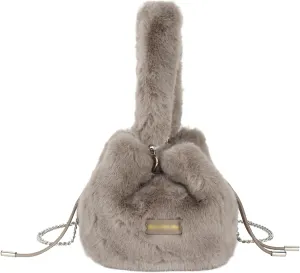 Women Faux Fur Winter Fashion Shoulder Bag Barrel Shape Drawstring Satchel Purse