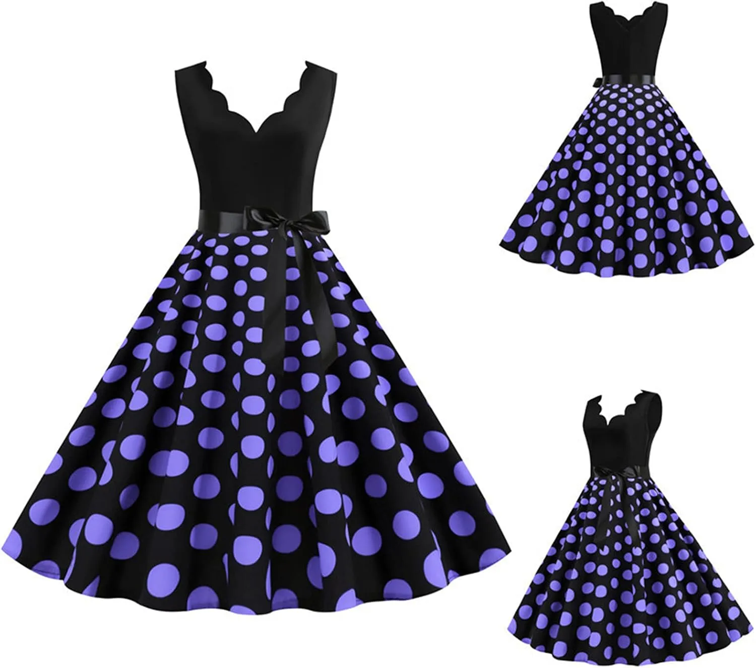 Women HOCO Dress Polka Dot Empired Waisted Flared Dresses Sleeveless Aline Tea Party Dress