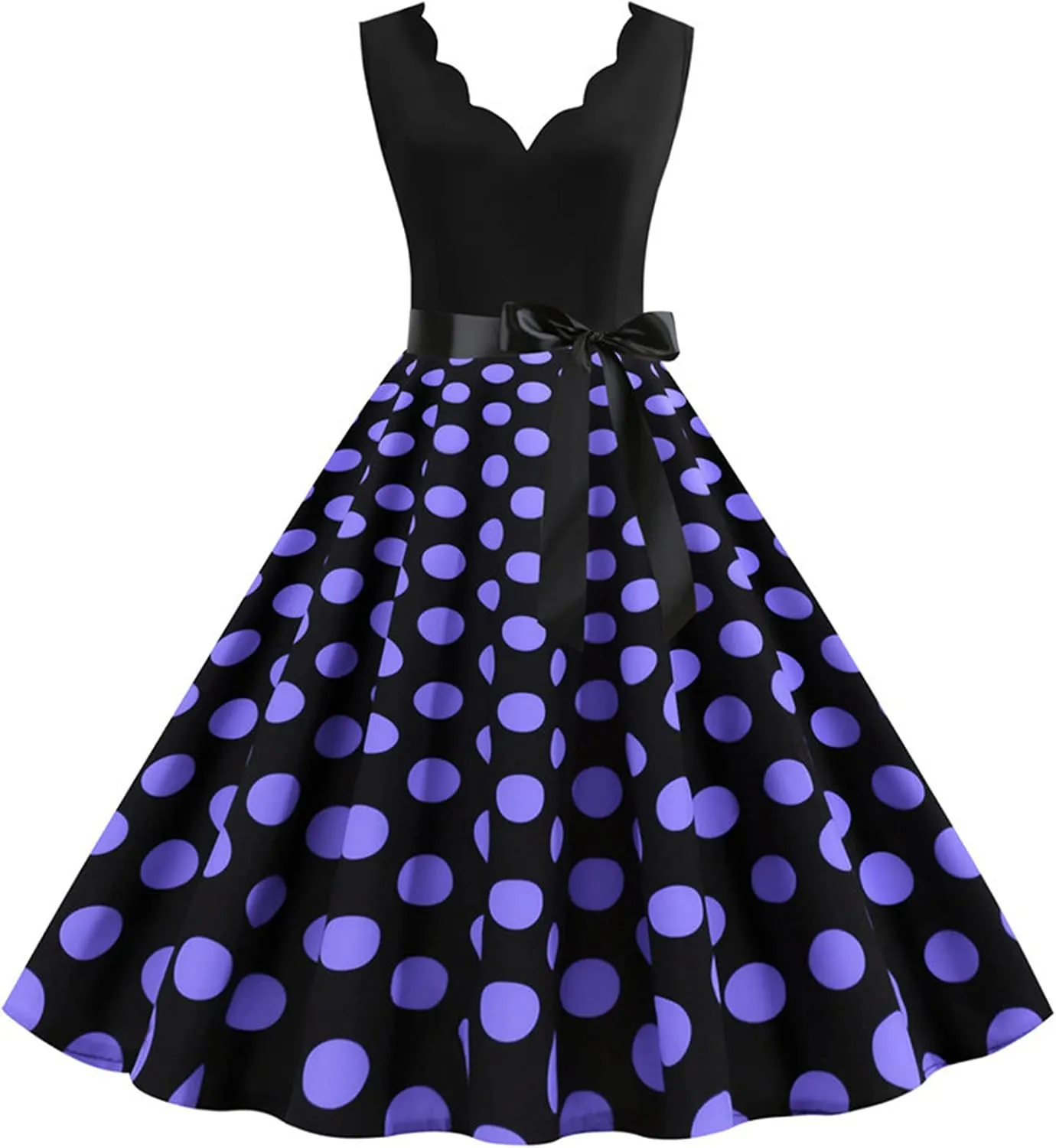 Women HOCO Dress Polka Dot Empired Waisted Flared Dresses Sleeveless Aline Tea Party Dress
