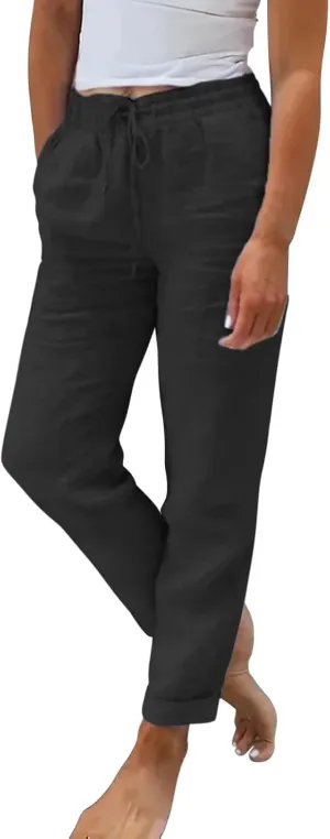 Women Linen Palazzo Pants Winter Satin Sports Jeans with Pockets Fleece Lined Water Resistant