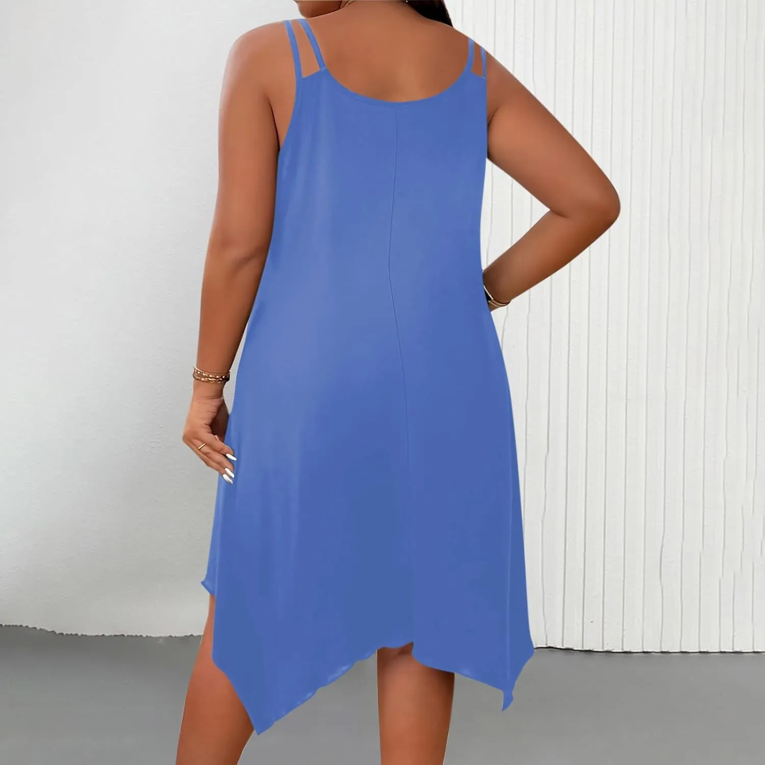 Women Plus Size Casual Dress, Summer Sleeveless Spaghetti Strap Beach Dresses Fashion Irregular Hem Vacation Clothes
