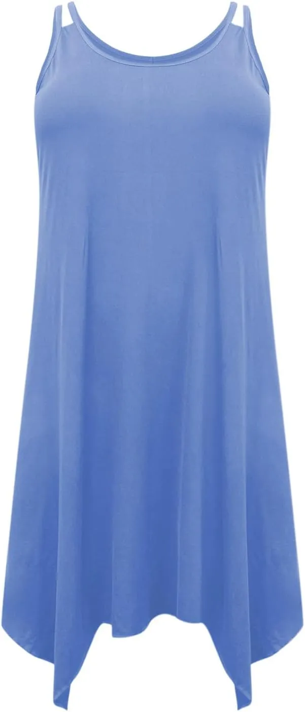 Women Plus Size Casual Dress, Summer Sleeveless Spaghetti Strap Beach Dresses Fashion Irregular Hem Vacation Clothes