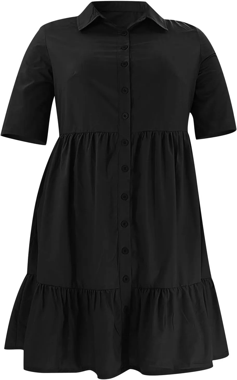 Women Plus Size Summer Dresses Fashion Single Breasted Lapels Short Sleeve Sundress Casual A Line Dresses