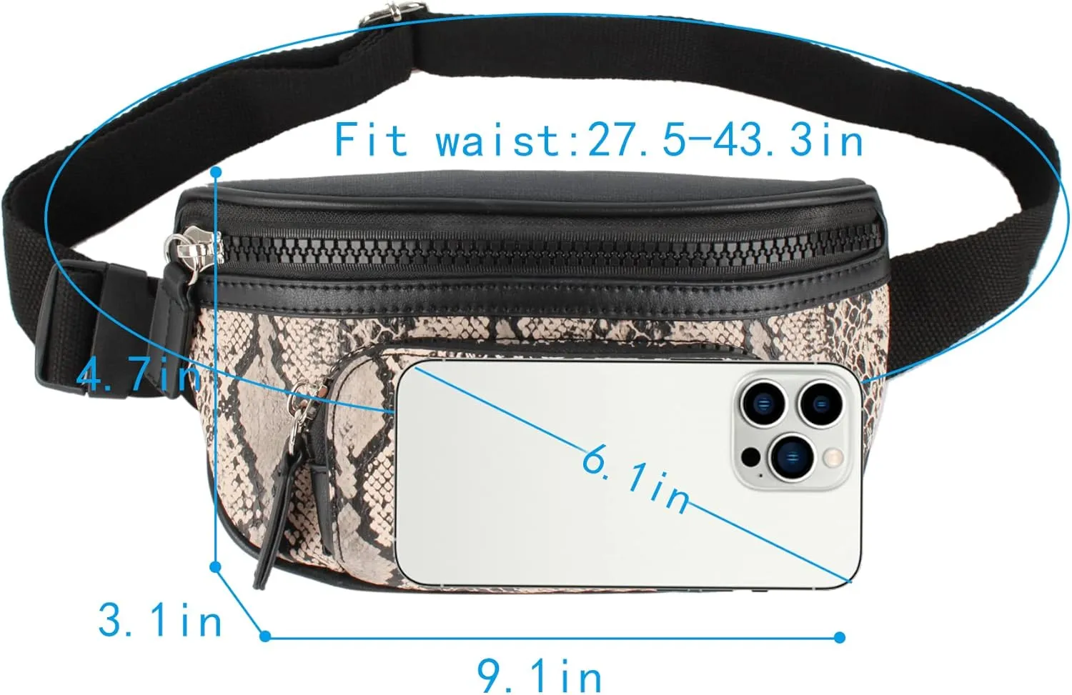 Women Rivet Studded Zipper Pocket Shoulder Purse Faux Leather Waist Packs Rave Chest Bag Festival Fanny Bag Purse Green, 07093 Khaki