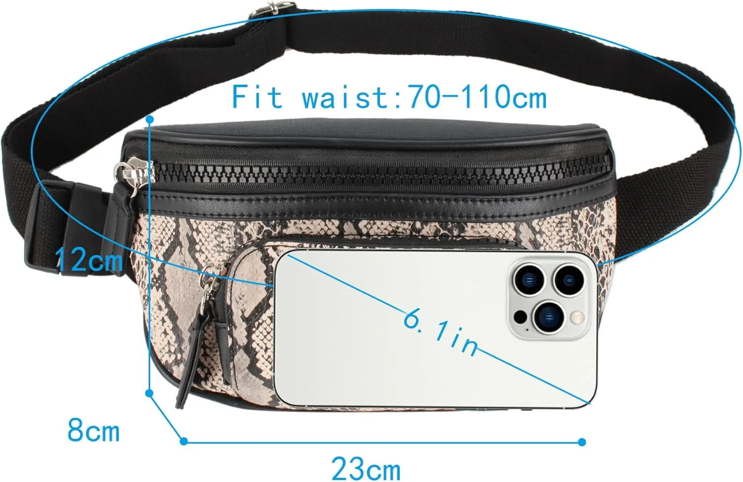 Women Rivet Studded Zipper Pocket Shoulder Purse Faux Leather Waist Packs Rave Chest Bag Festival Fanny Bag Purse Green, 07093 Khaki