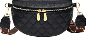 Women Rivet Studded Zipper Pocket Shoulder Purse Faux Leather Waist Packs Rave Chest Bag Festival Fanny Bag Purse Green, 07103 Black