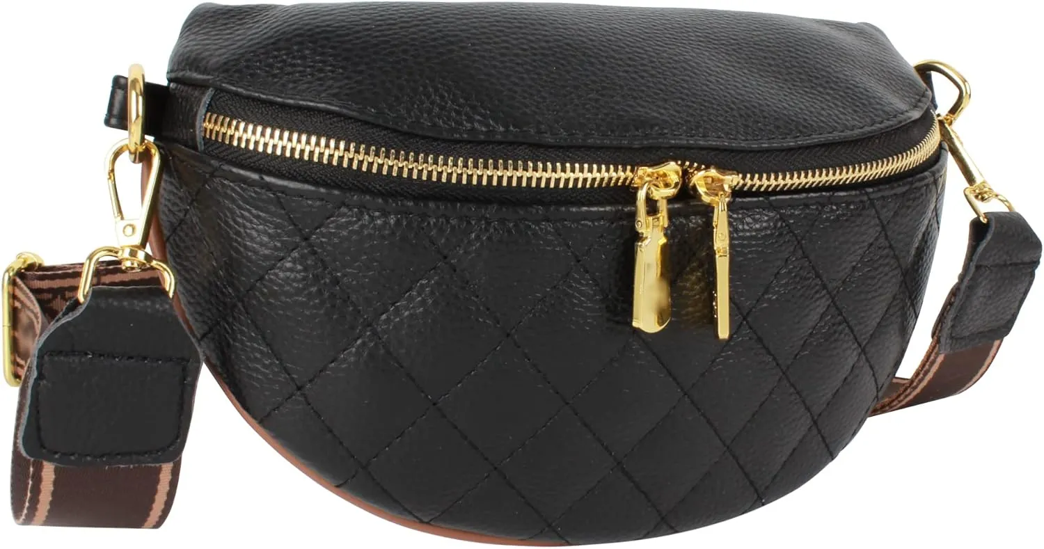 Women Rivet Studded Zipper Pocket Shoulder Purse Faux Leather Waist Packs Rave Chest Bag Festival Fanny Bag Purse Green, 07103 Black