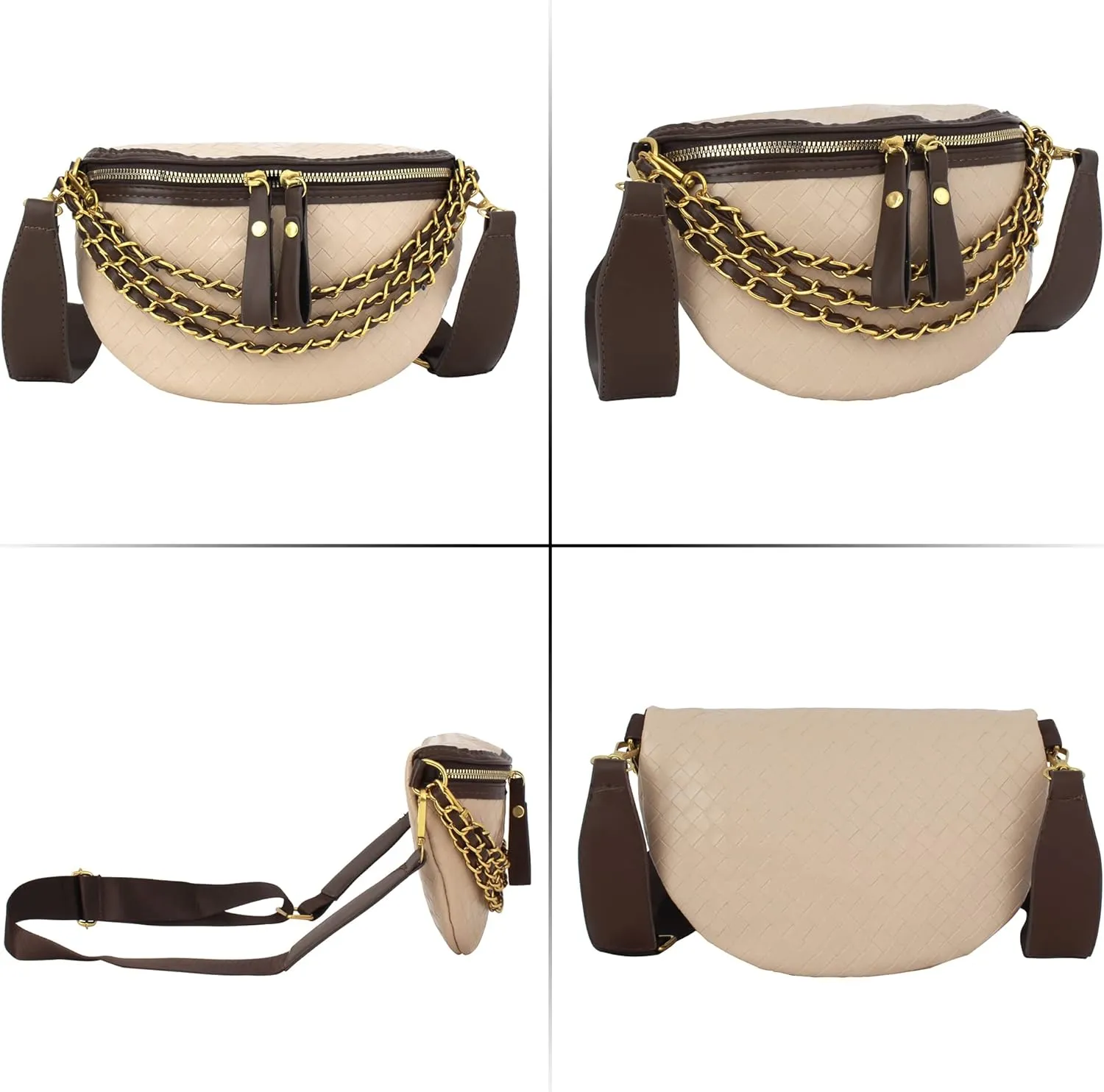 Women Rivet Studded Zipper Pocket Shoulder Purse Faux Leather Waist Packs Rave Chest Bag Festival Fanny Bag Purse Green, 07334Khaki