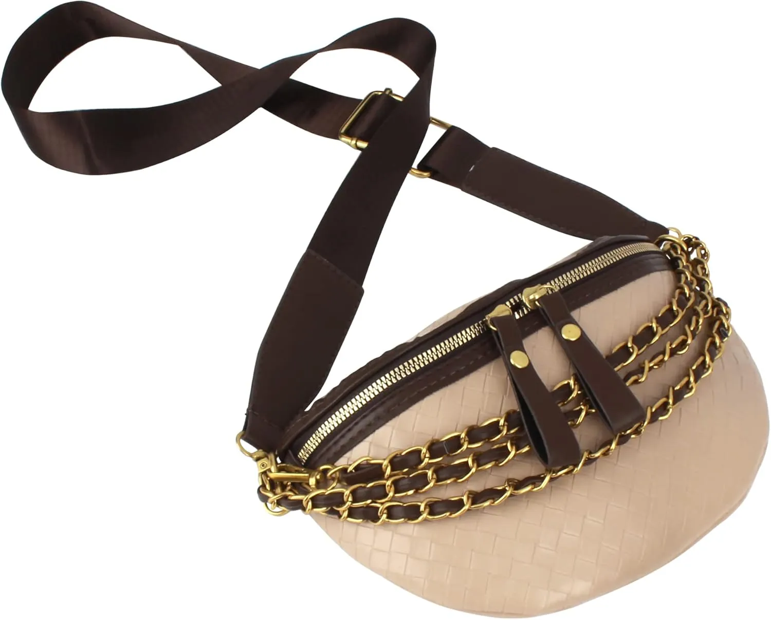 Women Rivet Studded Zipper Pocket Shoulder Purse Faux Leather Waist Packs Rave Chest Bag Festival Fanny Bag Purse Green, 07334Khaki