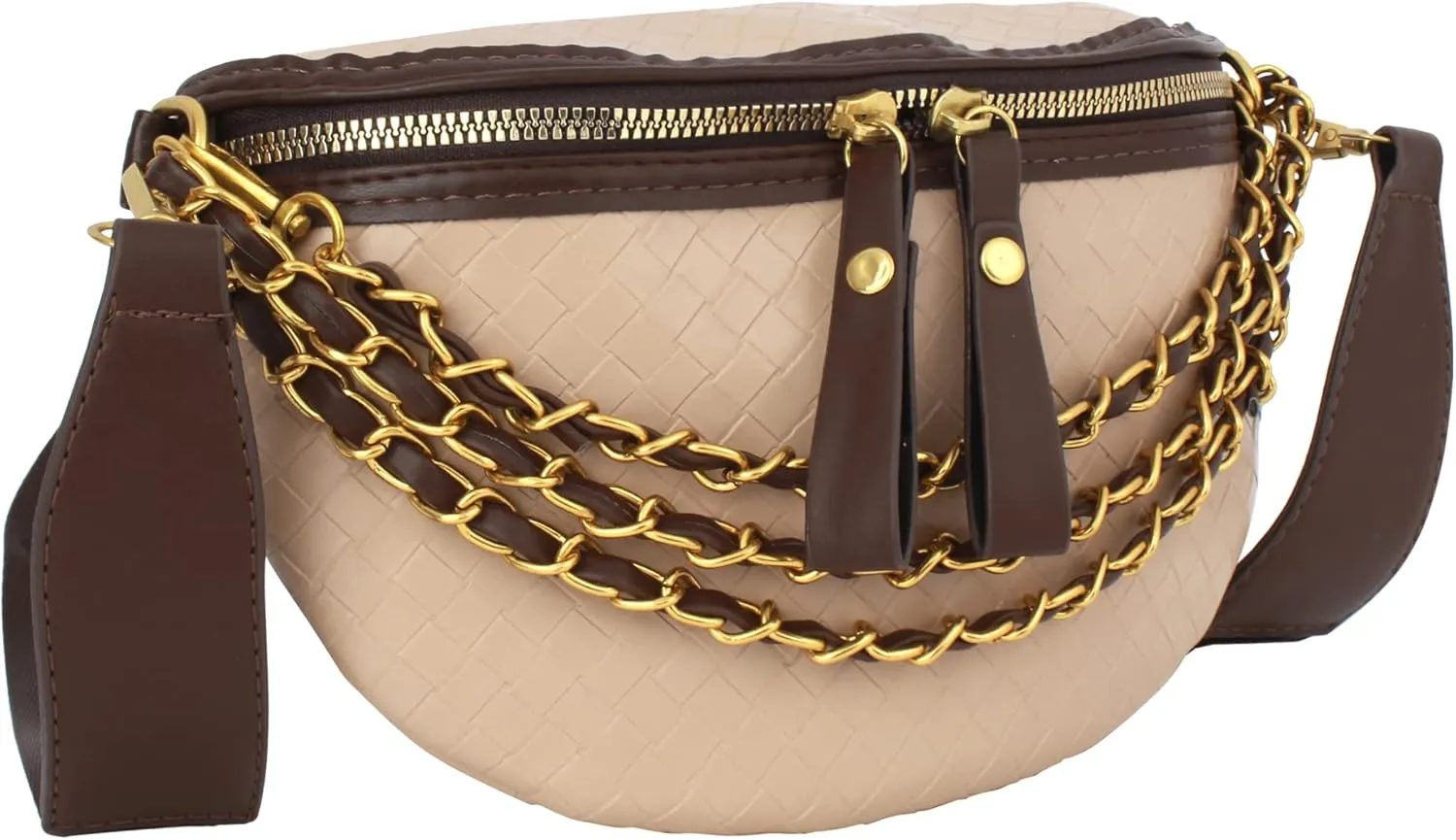 Women Rivet Studded Zipper Pocket Shoulder Purse Faux Leather Waist Packs Rave Chest Bag Festival Fanny Bag Purse Green, 07334Khaki