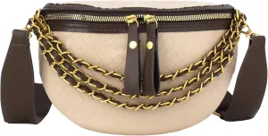 Women Rivet Studded Zipper Pocket Shoulder Purse Faux Leather Waist Packs Rave Chest Bag Festival Fanny Bag Purse Green, 07334Khaki