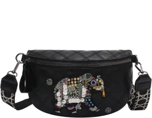 Women Rivet Studded Zipper Pocket Shoulder Purse Faux Leather Waist Packs Rave Chest Bag Festival Fanny Bag Purse Green, Black06032