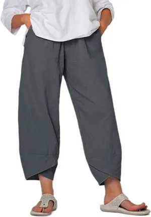 Women Summer Plus Size Cotton Linen Pants Loose Casual Wide Leg Cropped Trousers with Pockets S-5XL