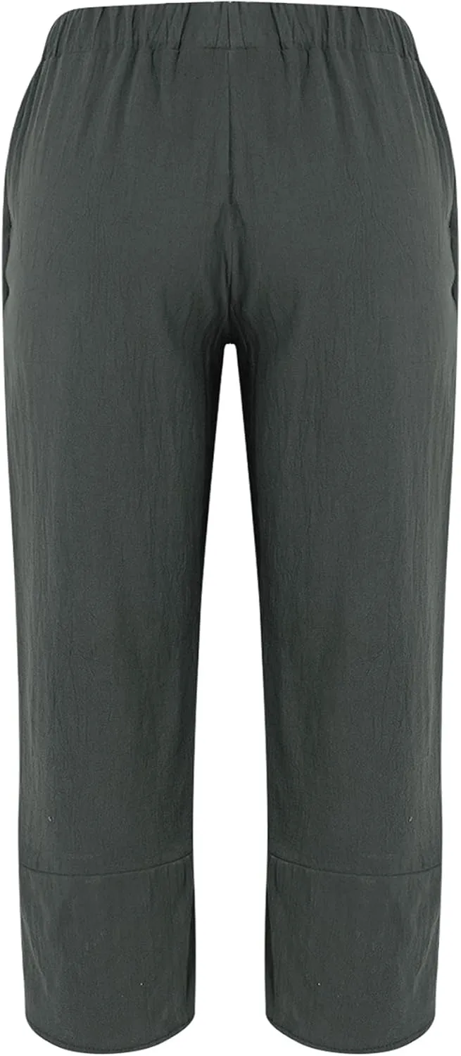 Women Summer Plus Size Cotton Linen Pants Loose Casual Wide Leg Cropped Trousers with Pockets S-5XL