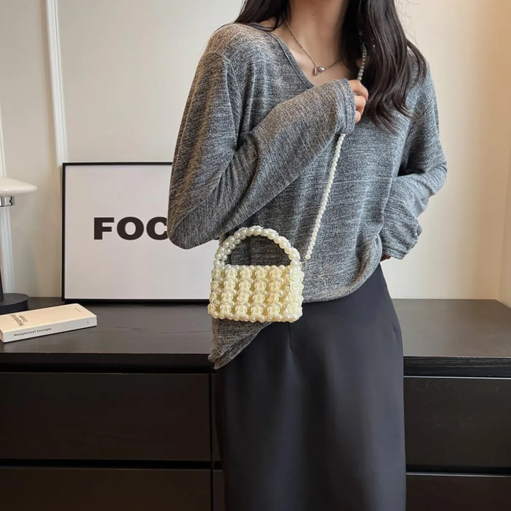Women Tote Bag Sweet Pearl Crossbody Bag Beads Evening Bags Party Wedding Rose Handbag Female Clutch