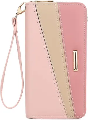 Women Wallet with Wristlet, Large Capacity Zip Around Long Purse, Female Ladies Card Holder Cell Phone Pocket