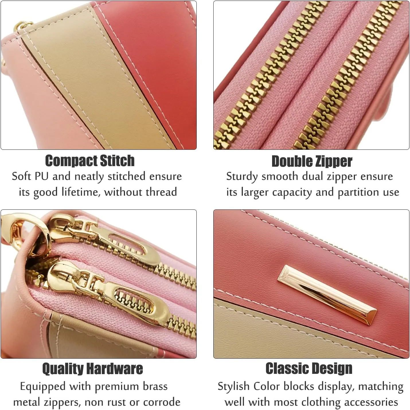 Women Wallet with Wristlet, Large Capacity Zip Around Long Purse, Female Ladies Card Holder Cell Phone Pocket