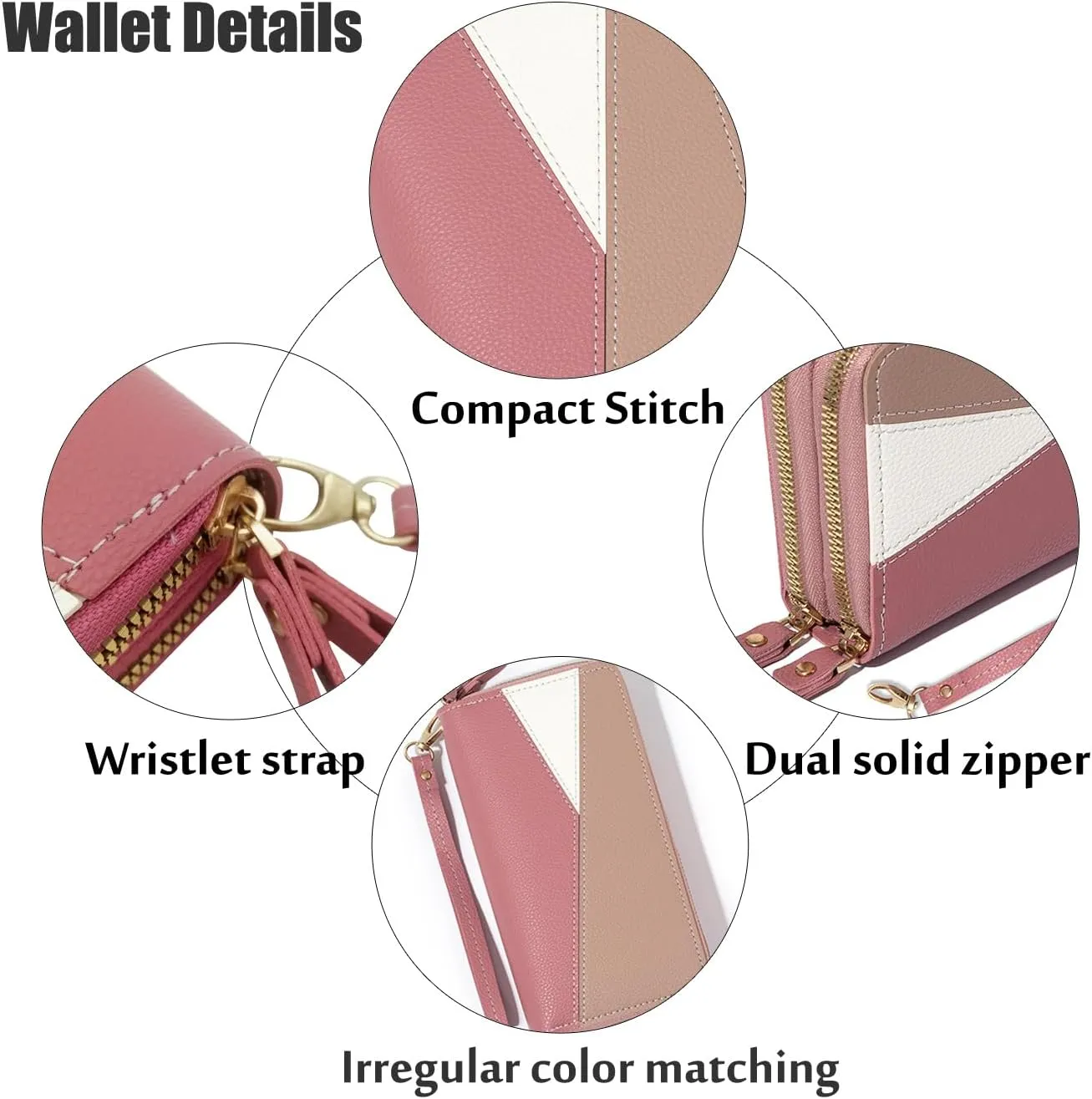 Women Wallet Wristlet, Large Capacity Zipper Long Purse, Female Ladies Card Holder Cellphone Pocket