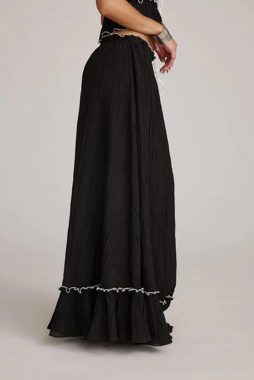 Women Y2k 2 Piece Skirt Sets Tie Front Cami Top and Ruffle Flowy Maxi Skirt Set Vacation Beachwear Outfits