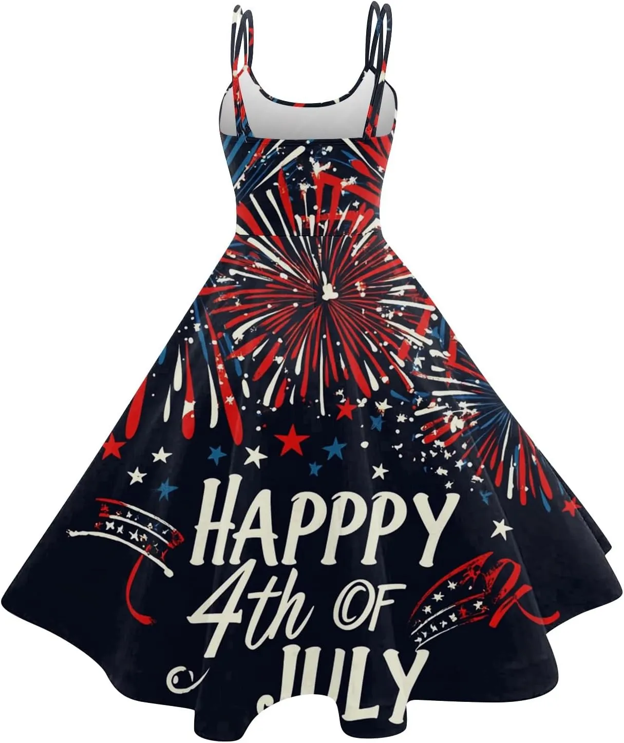 Womens 4th of July Dress Flag Print Sexy Spaghetti Strap Patriotic Punk Dresses A-Line Independence Day Clothes