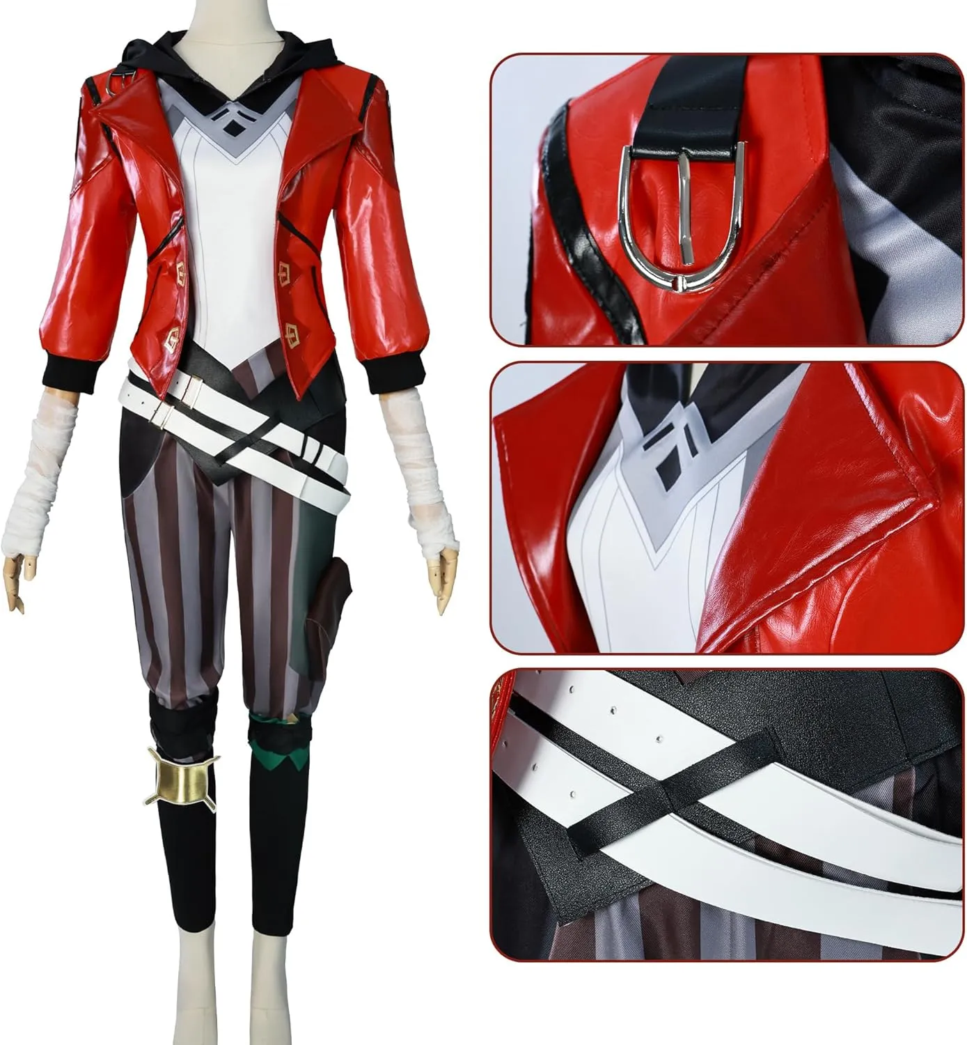 Women's Anime Vi Cosplay Red Leather Jacket Full Set Costume Halloween Party