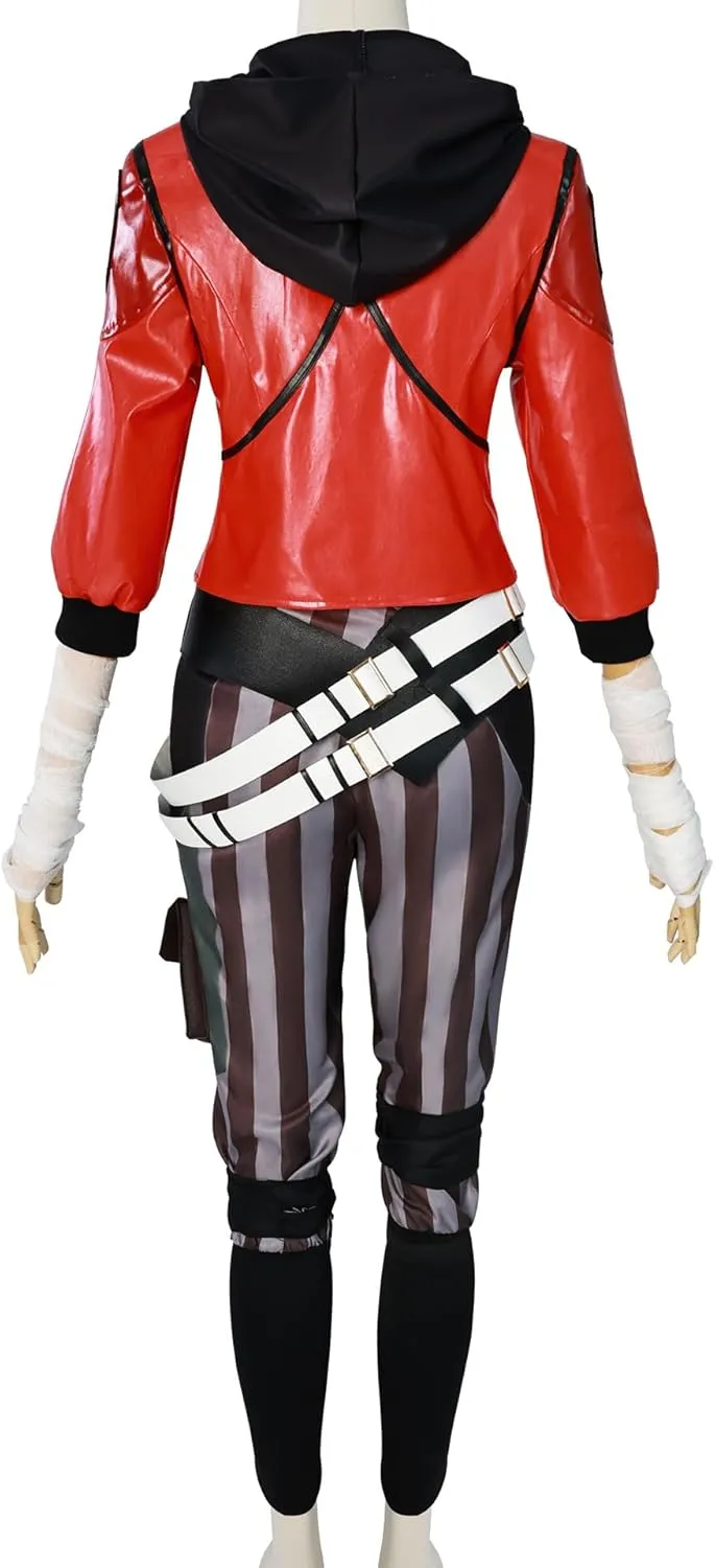 Women's Anime Vi Cosplay Red Leather Jacket Full Set Costume Halloween Party