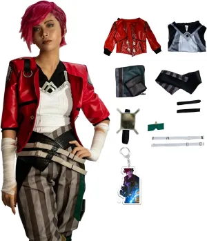 Women's Anime Vi Cosplay Red Leather Jacket Full Set Costume Halloween Party