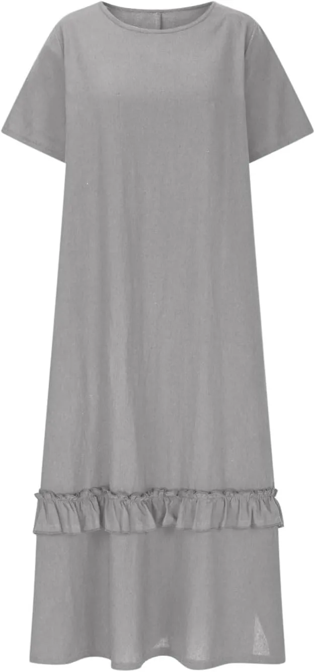 Womens Boho Floral Flowy Midi Dresses Casual Loose Summer Short Sleeve Beach Dress with Pockets Side Slit Spring Clothes 2025