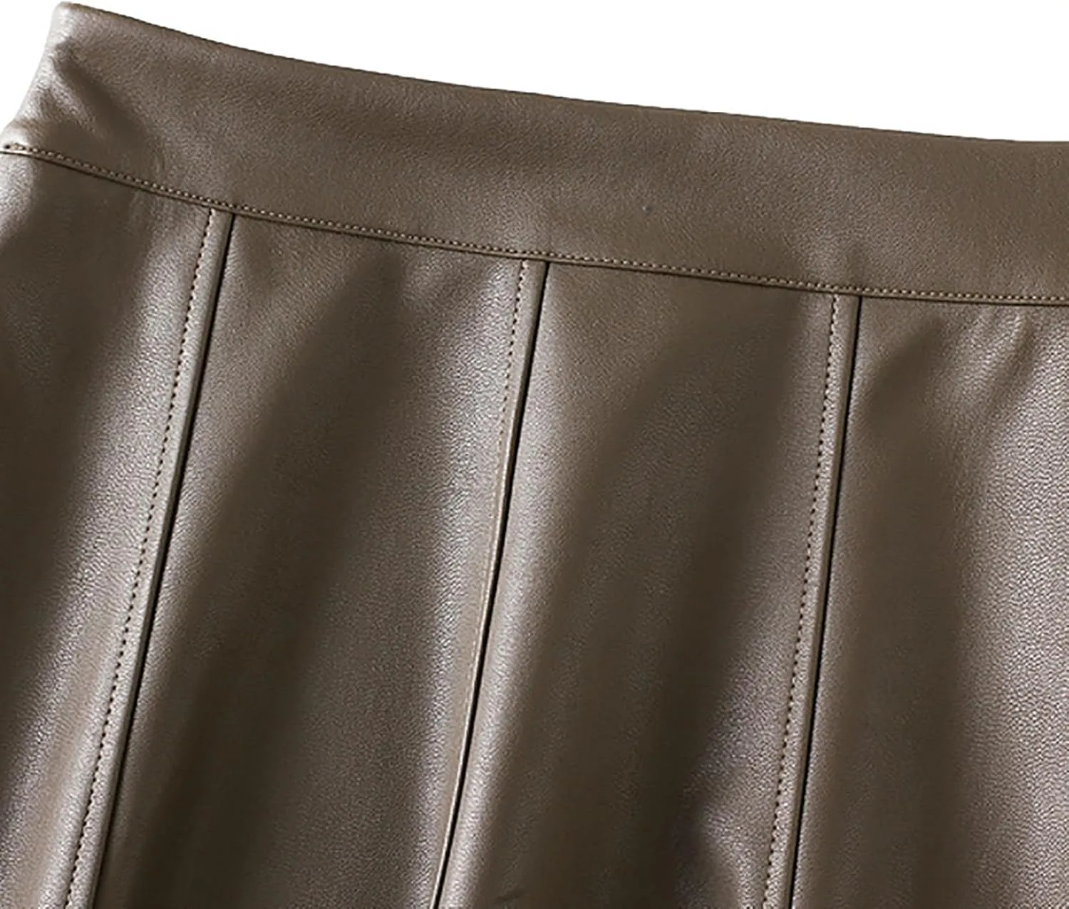 Women's Casual A-Line Flare Pleated Faux Leather Skater Skirts 50s Vintage Skirt Knee Length Ruched Flowy Midi Skirt