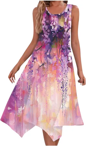 Women's Casual Dresses 2025 Summer Sleeveless Midi Sundress Flowy Ruffle Hem Swing Long Dress Beach Vacation