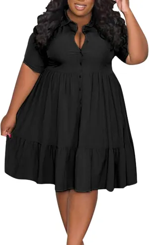 Womens Casual Dresses Short Sleeve Button Down Plus Size Midi Summer Dress