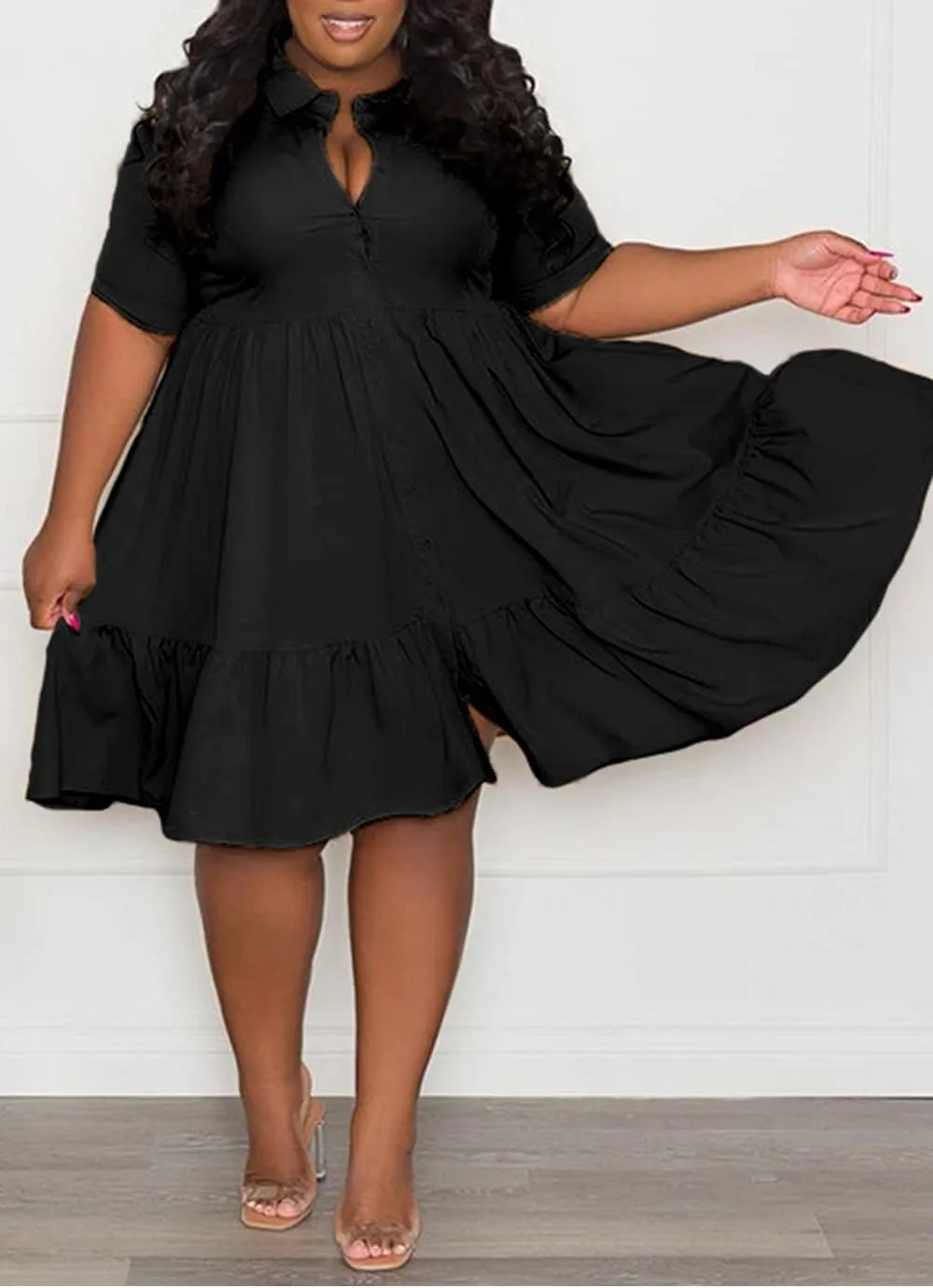 Womens Casual Dresses Short Sleeve Button Down Plus Size Midi Summer Dress