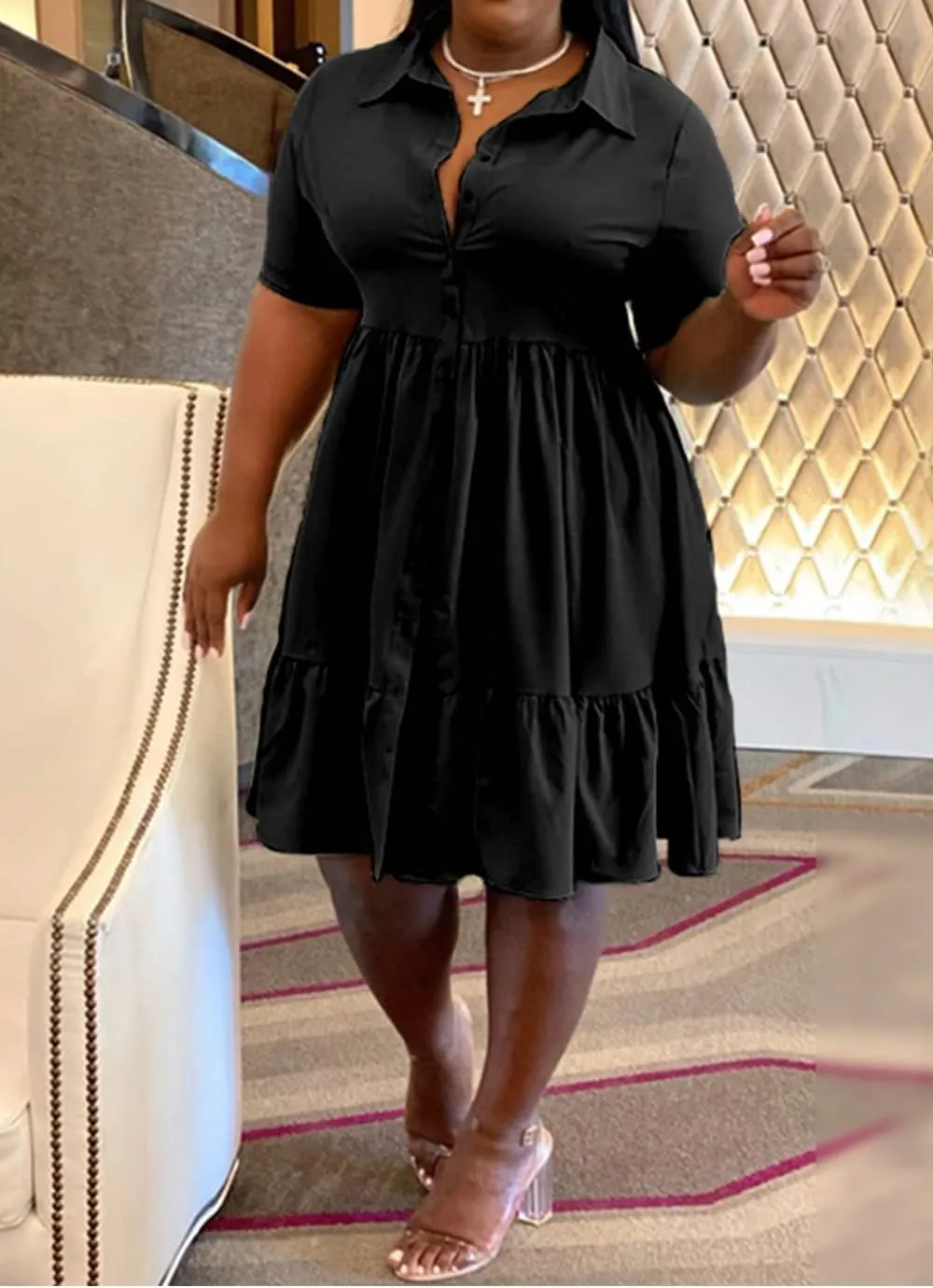Womens Casual Dresses Short Sleeve Button Down Plus Size Midi Summer Dress