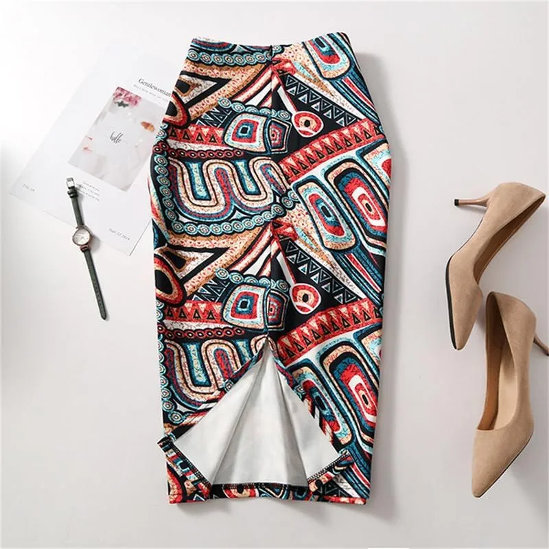 Women's Casual Knee Length Skorts Skirts Marble Print High Waist Hip Wrap Split Long Skirt for Women