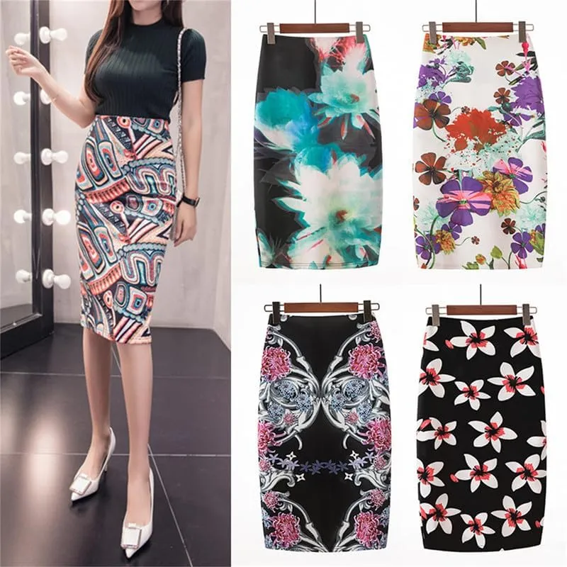 Women's Casual Knee Length Skorts Skirts Marble Print High Waist Hip Wrap Split Long Skirt for Women