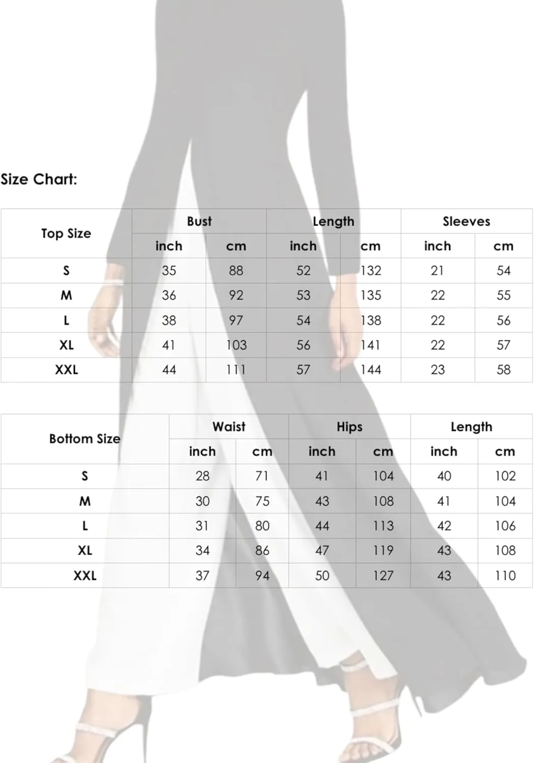 Women's Casual Suit Long Sleeve Crew Neck Split Dress and White Straight Leg Pants Two Piece Spring Summer Loose Suit