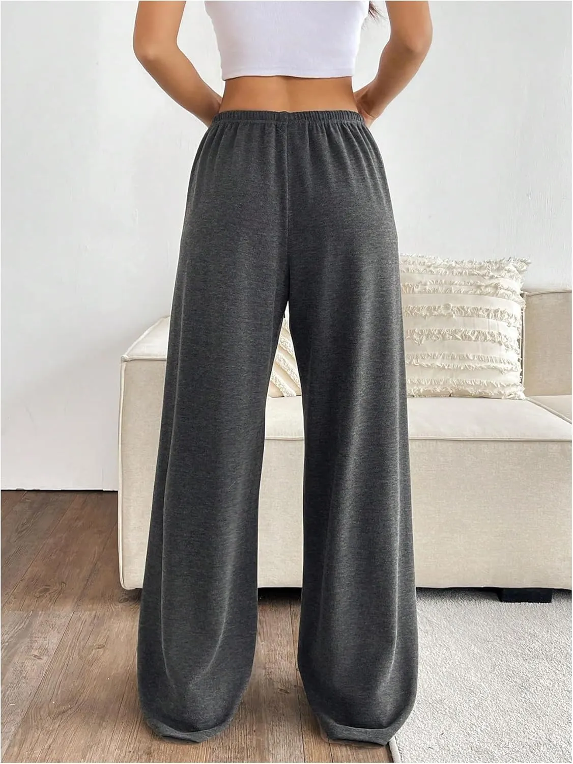 Women's Drawstring Waist Straight Streetwear Wide Leg Sweatpants Casual Loose Baggy Workout Long Summer Pants