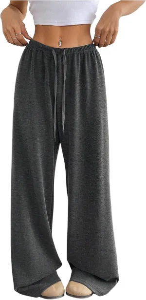 Women's Drawstring Waist Straight Streetwear Wide Leg Sweatpants Casual Loose Baggy Workout Long Summer Pants