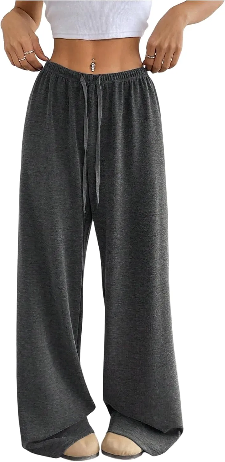 Women's Drawstring Waist Straight Streetwear Wide Leg Sweatpants Casual Loose Baggy Workout Long Summer Pants