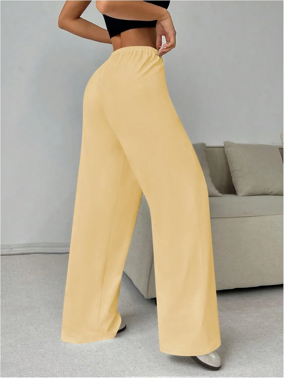 Women's Drawstring Waist Straight Streetwear Wide Leg Sweatpants Casual Loose Baggy Workout Long Summer Pants